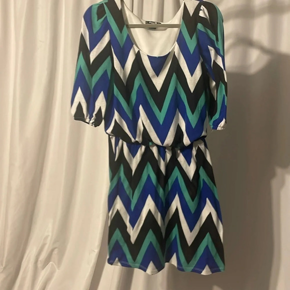 Sequin Hearts womens dress size medium black blue teal stripes - Picture 2 of 6